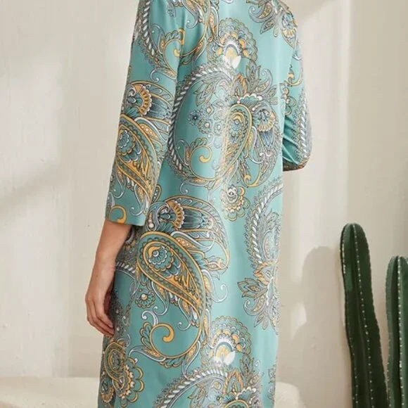 EMERY ROSE Paisley Print Notched Neck Tunic Dress Size M - Picture 6 of 6